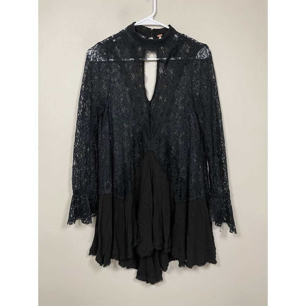 Free People Free People Tell Tale Tunic in Black Size Small WhimsiGoth Romantic - Picture 2 of 11